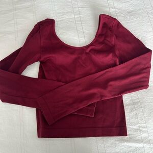 Wild Fable Ribbed Long Sleeve Top in Deep Red